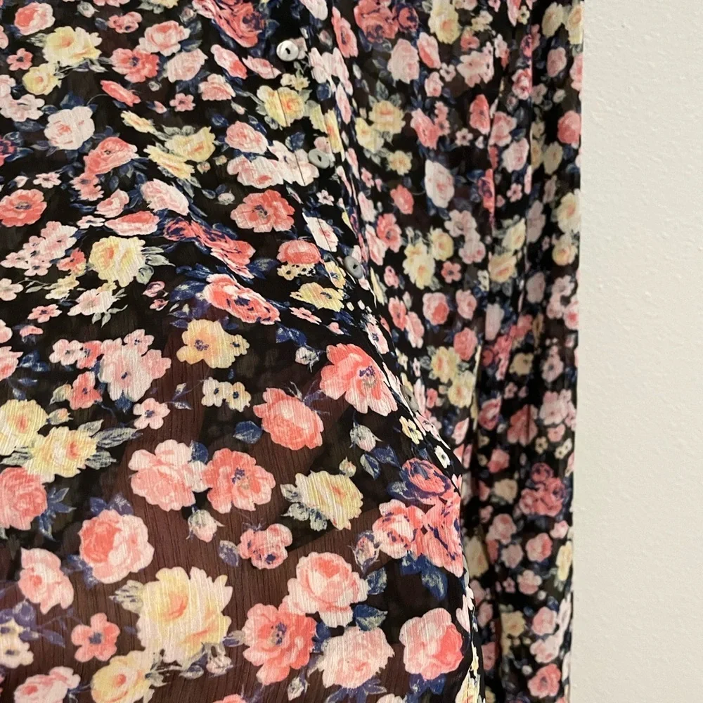 Sheer black About a Girl floral button up blouse Size L - Picture 2 of 7